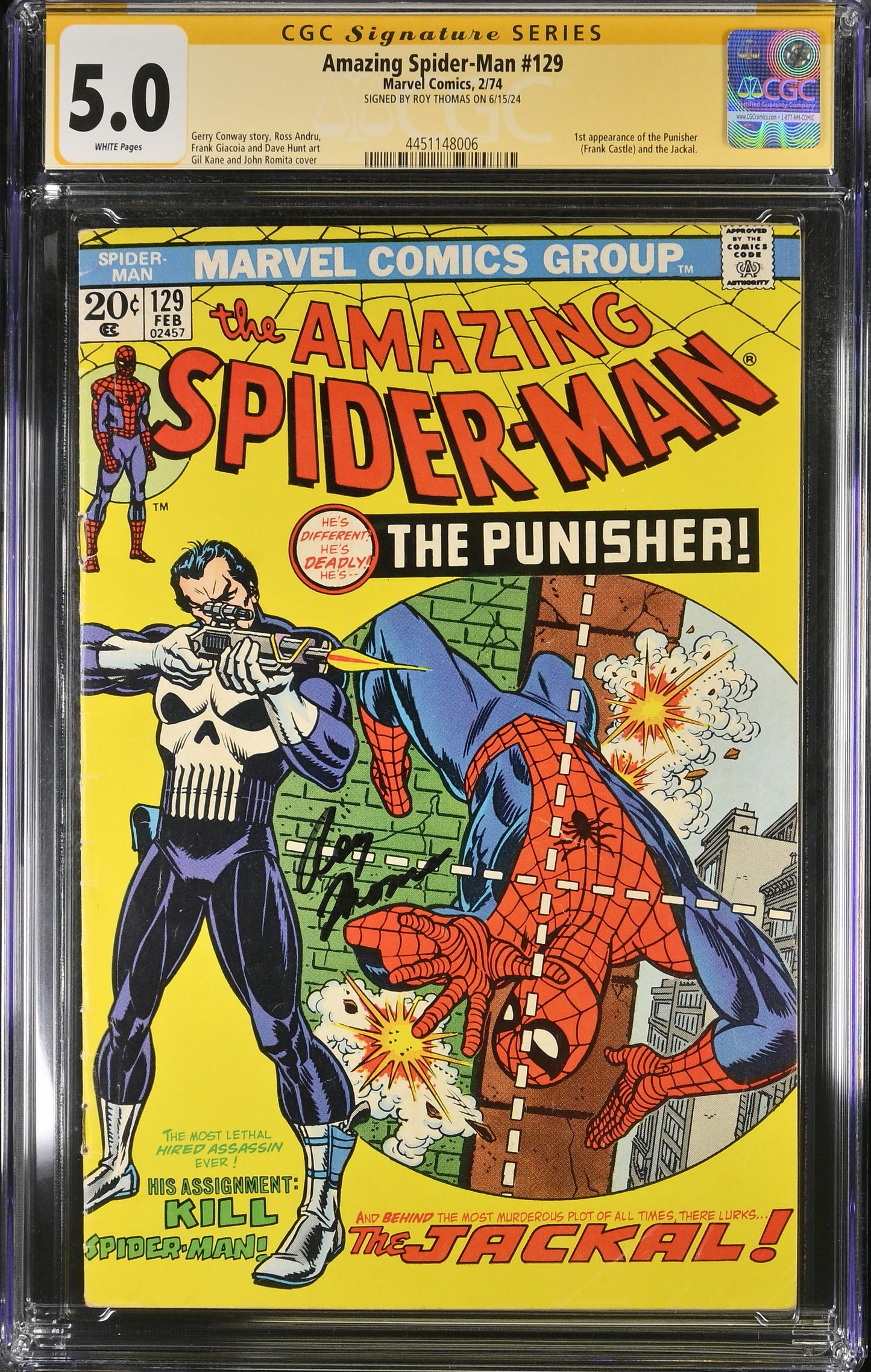 Amazing Spider Man 129 Signed by Roy Thomas First App Punisher